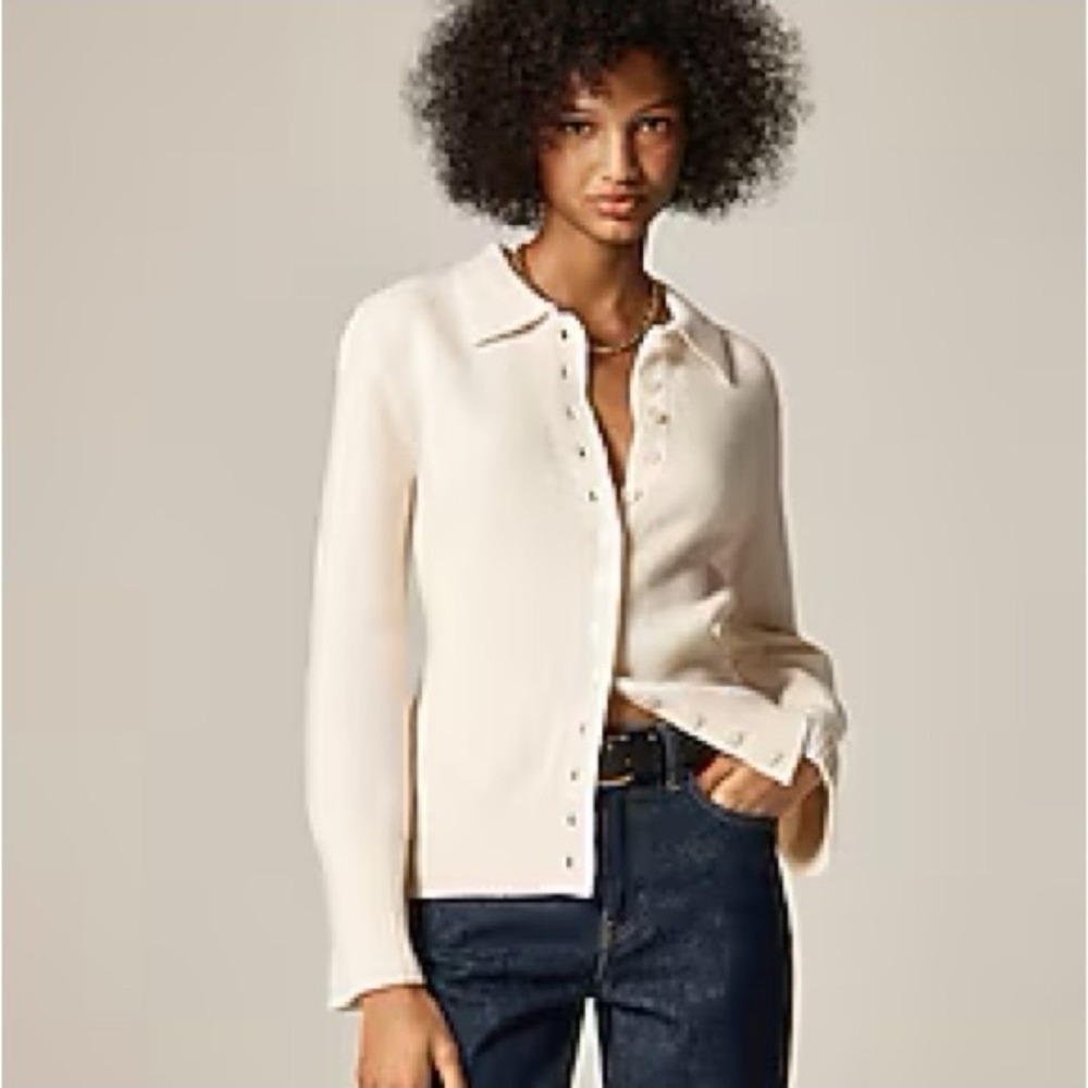 J.Crew Milano Stitch 100% Wool Cinched Waist Sweater Ivory Size M NWT Preppy